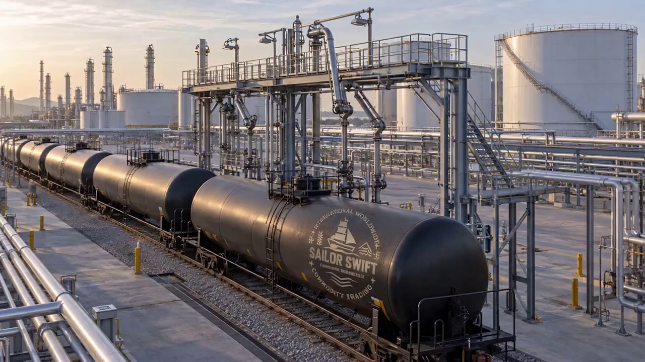 Illustrative refinery rail tank car loading gantry